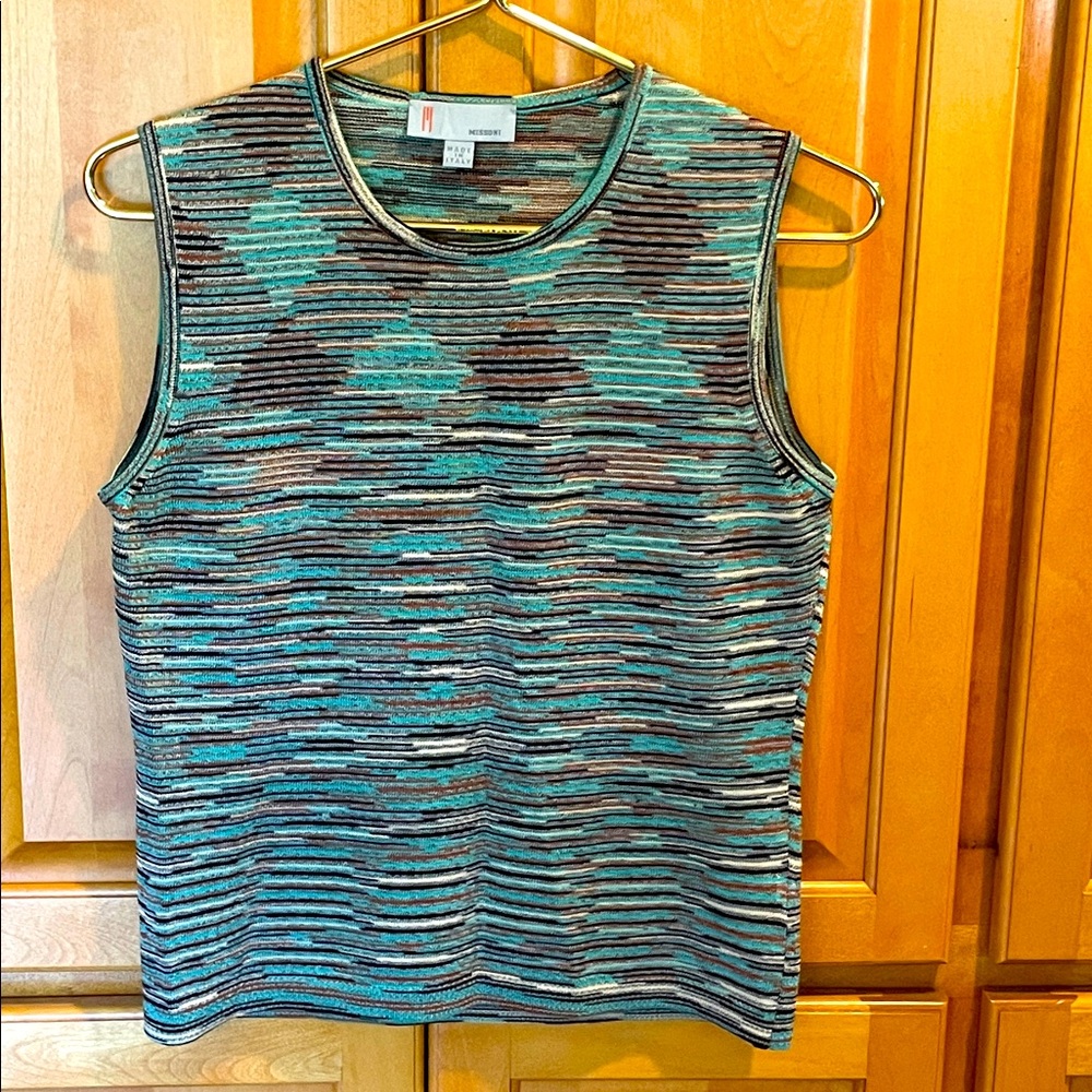 Missoni Italian Lana Wool Striped Multicolor Sleeveless Top Size 8